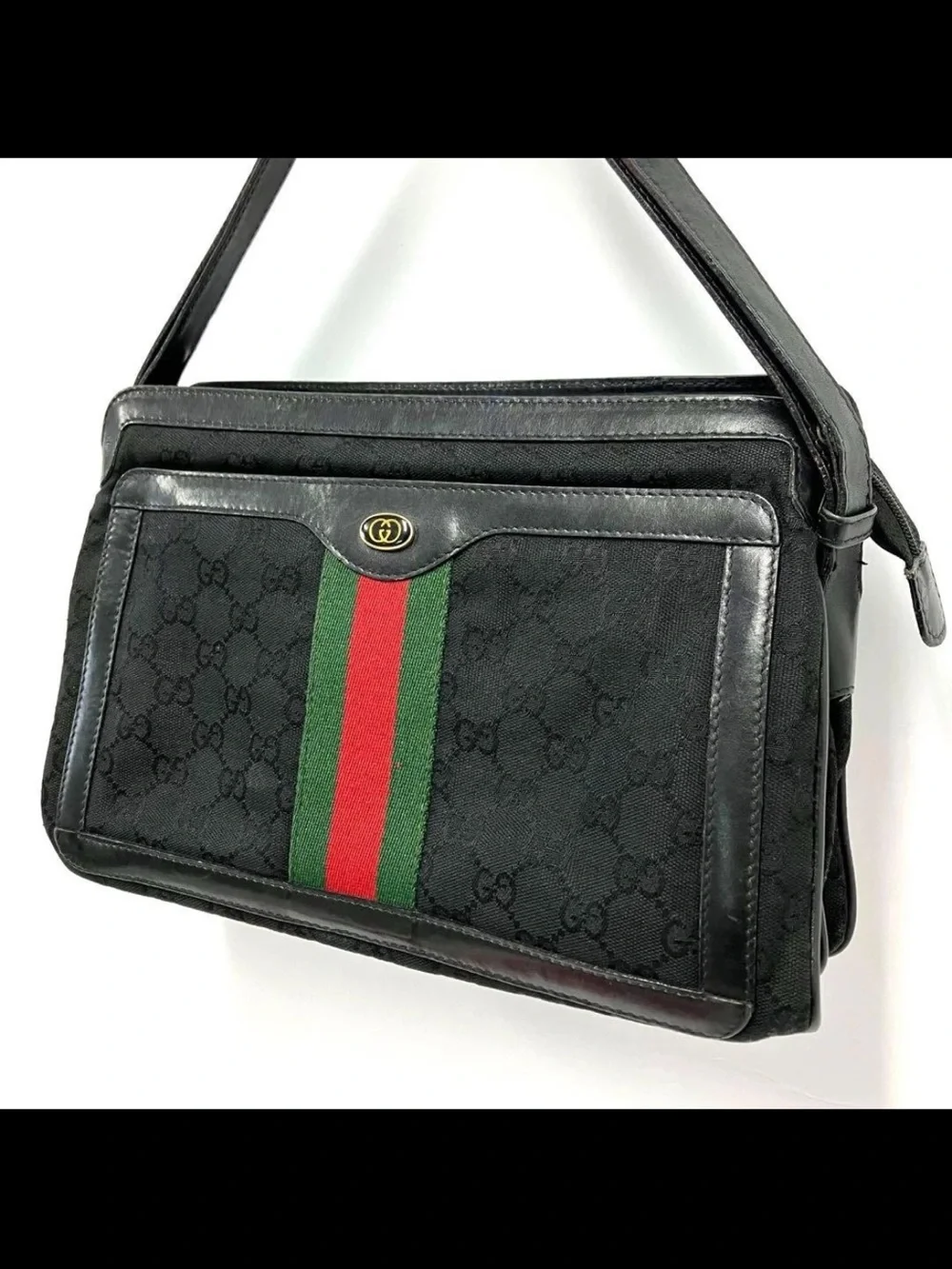 Gucci Black Web Stripe Shoulder Bag